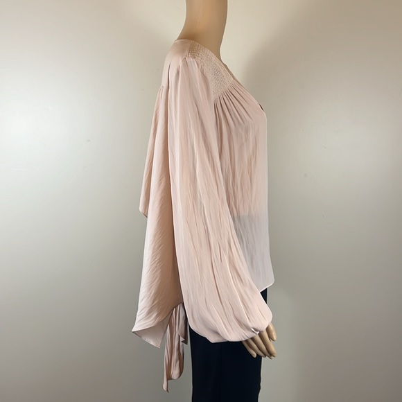 RAMY BROOK Pale Pink Blouson V-Neck Smocked Fairycore Blouse - Picture 4 of 6